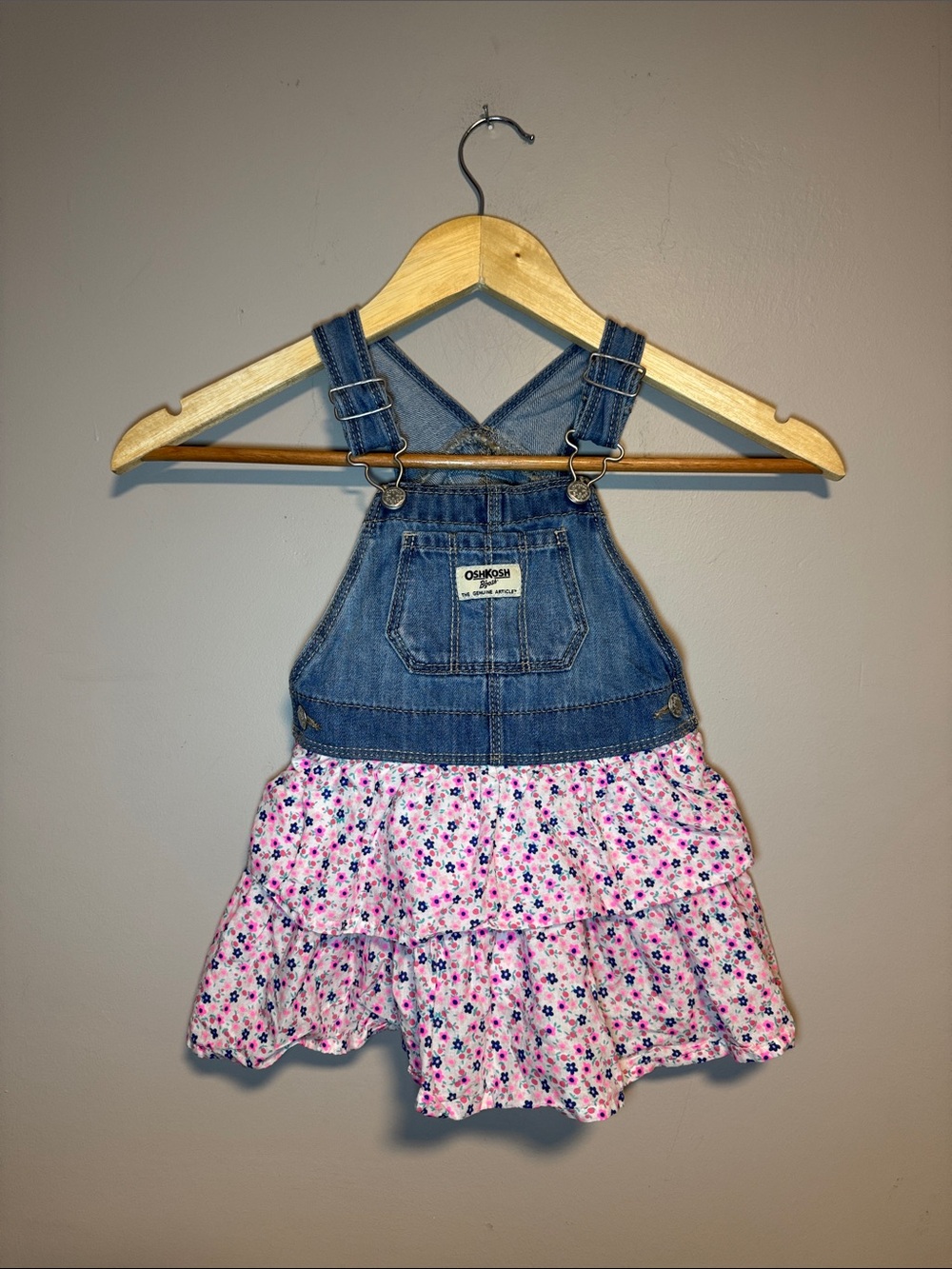 Oshkosh Denim Floral Overalls / 12-18M